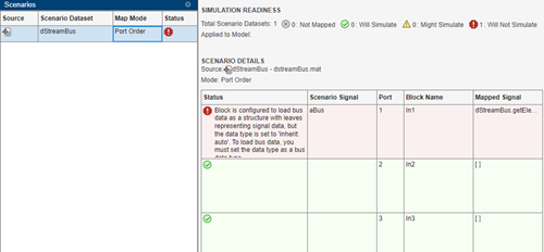 Simulation readiness table showing mapping successes, failures, and ground assignments