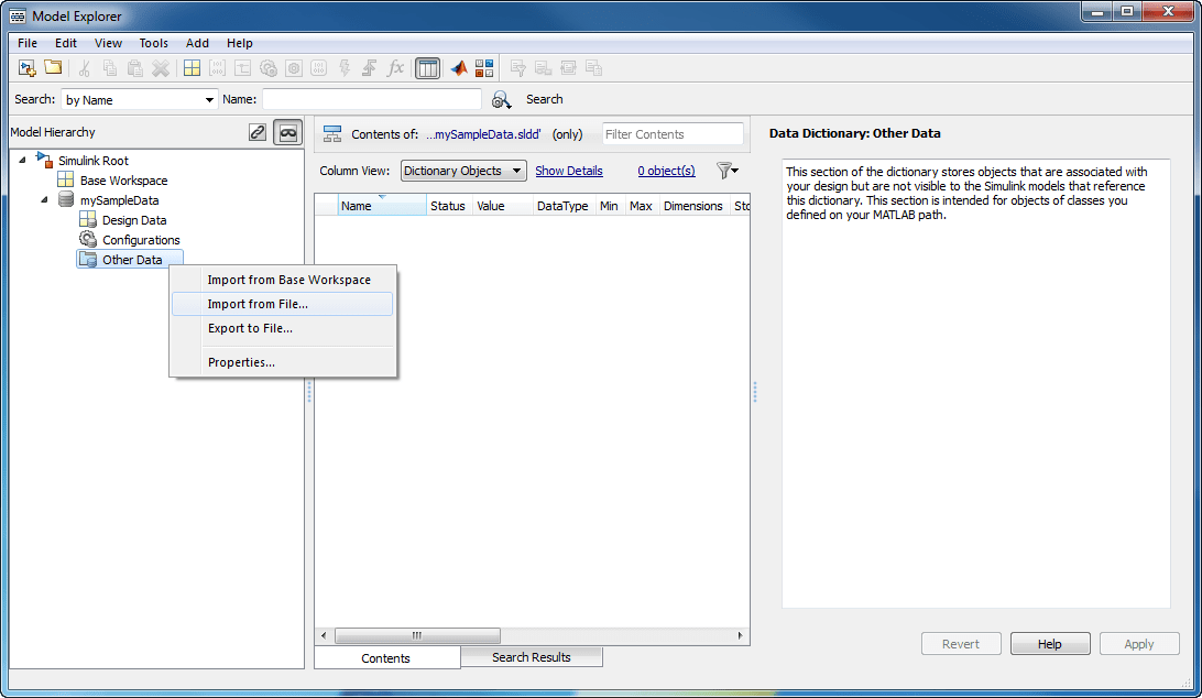 Context menu of Other Data node displayed with Import From File menu item selected
