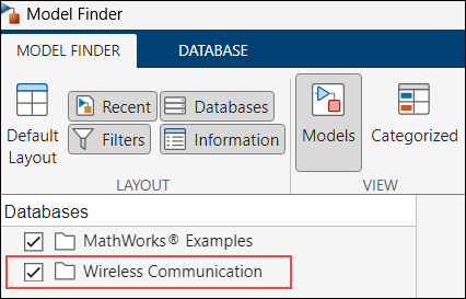 Model Finder UI view with list of databases.