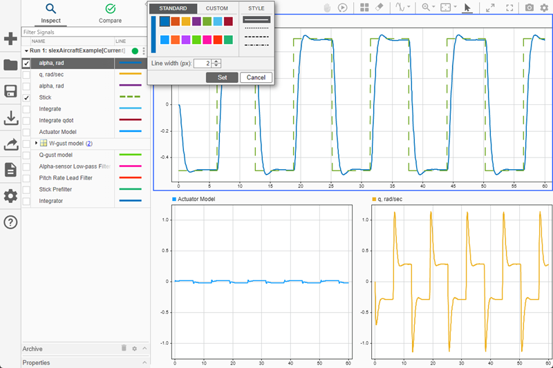 The line color of the alpha,rad signal is now dark blue.