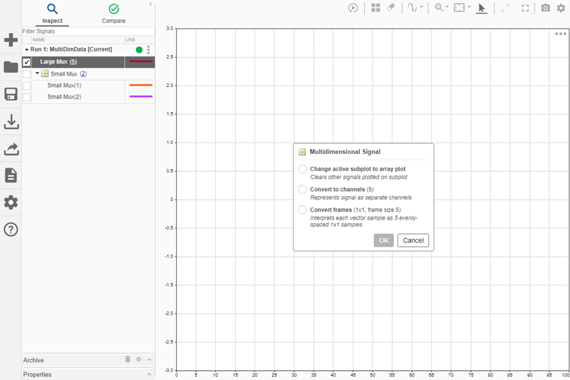 Action menu that appears when you try to plot a multidimensional signal on a plot that only supports scalar signals.