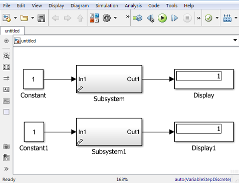 View of model with linked subsystems.