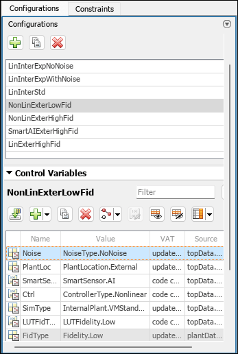 Variant configurations pane in Variant Manager