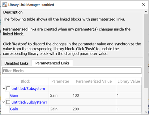 View of Library Link Manager.