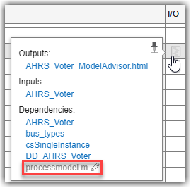 I/O showing processmodel.m as one of the Dependencies for a task