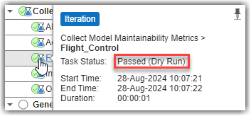 Pop-up showing a status of "Passed (Dry Run)"