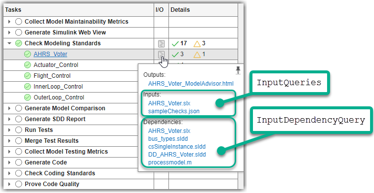 Process Advisor I/O column with Inputs and Dependencies