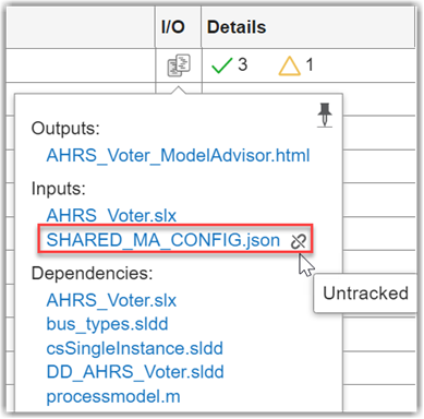 Tooltip for untracked input file in I/O column