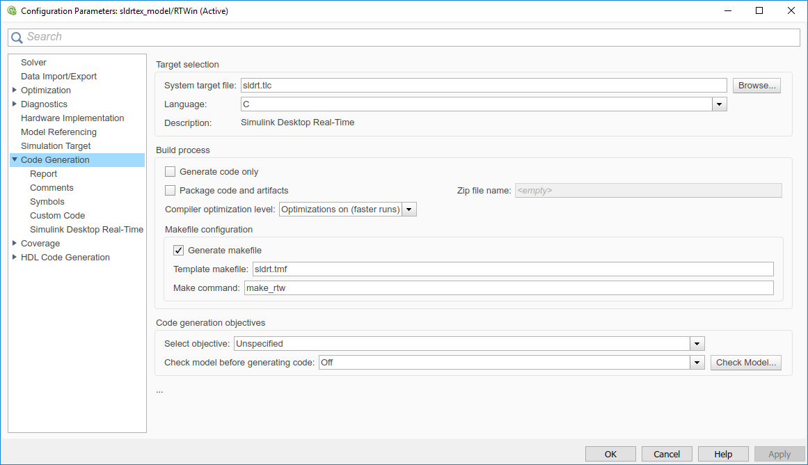 These settings appear in the code generation tab of the configuration parameters dialog box.