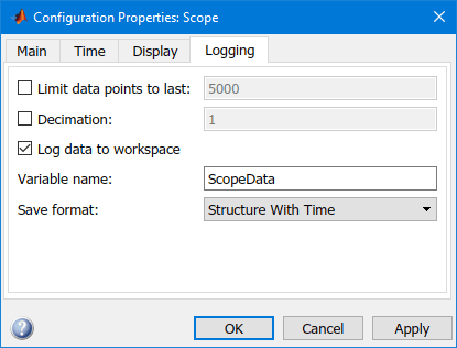 The scope parameters data appears in the configuration properties window.