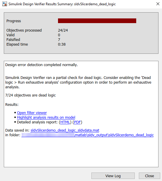 Results summary window that shows design error detection analysis results.