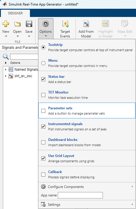 Enable parameter set button in App Generator