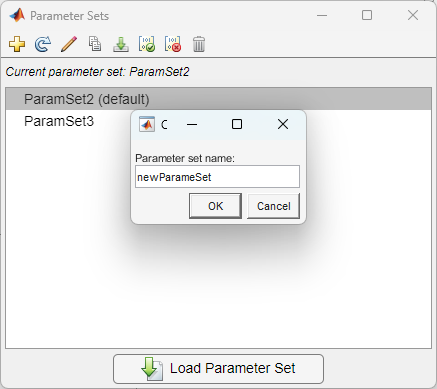 Add parameter set button opens the Parameter Sets dialog box