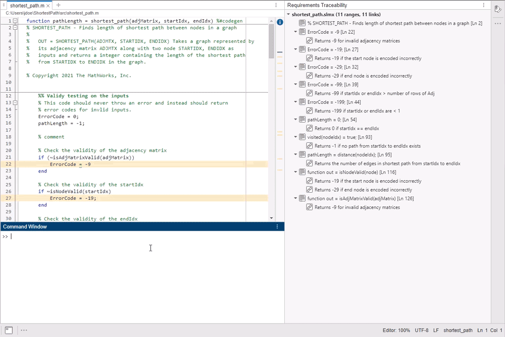 A looping GIF demonstrates generating a traceability diagram by double-clicking an item that has the line range icon.