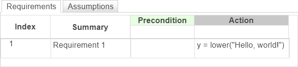 This example shows a requirement that converts the uppercase characters in the string "Hello, world!" to lowercase characters.