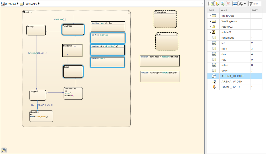 Chart highlighting objects that use the constant ARENA_HEIGHT.