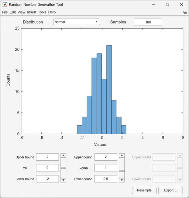 Default view of the Random Number Generation Tool