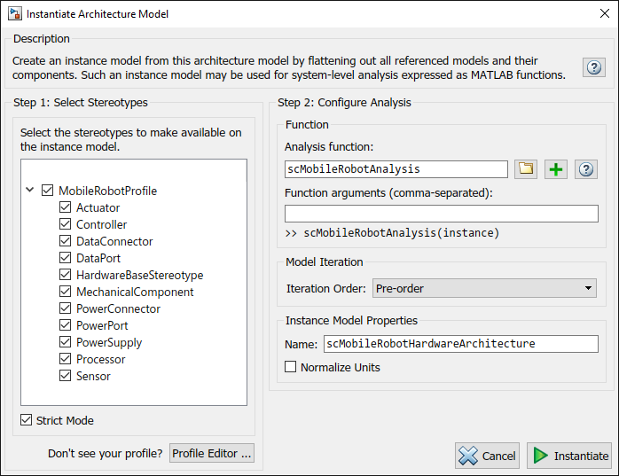 Instantiate Architecture Model Tool