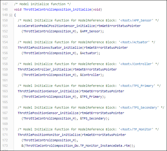 Model initialize function from the generated code of the throttle example.