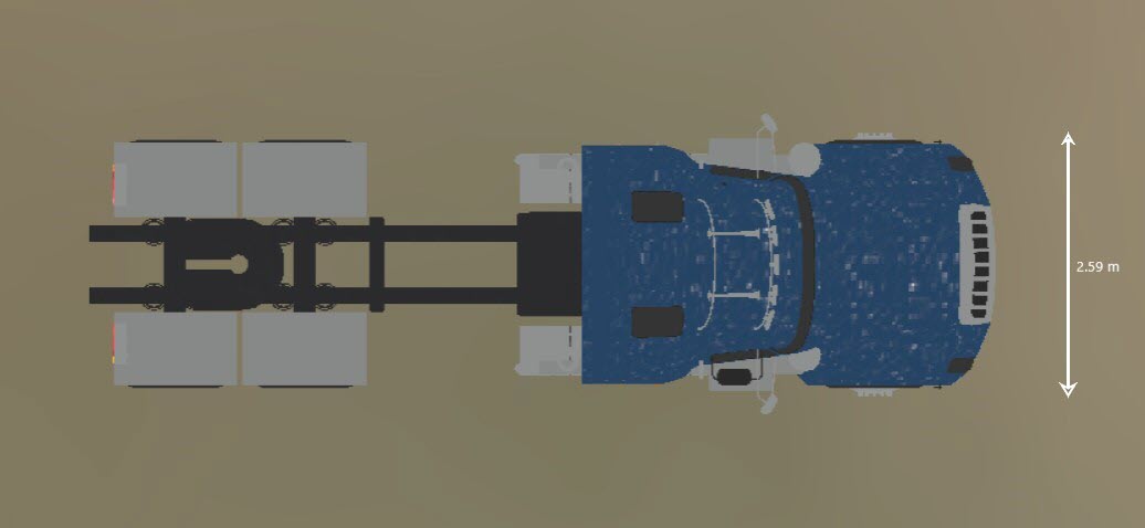 Top-down view of tractor with its width marked as 2.59 meters.