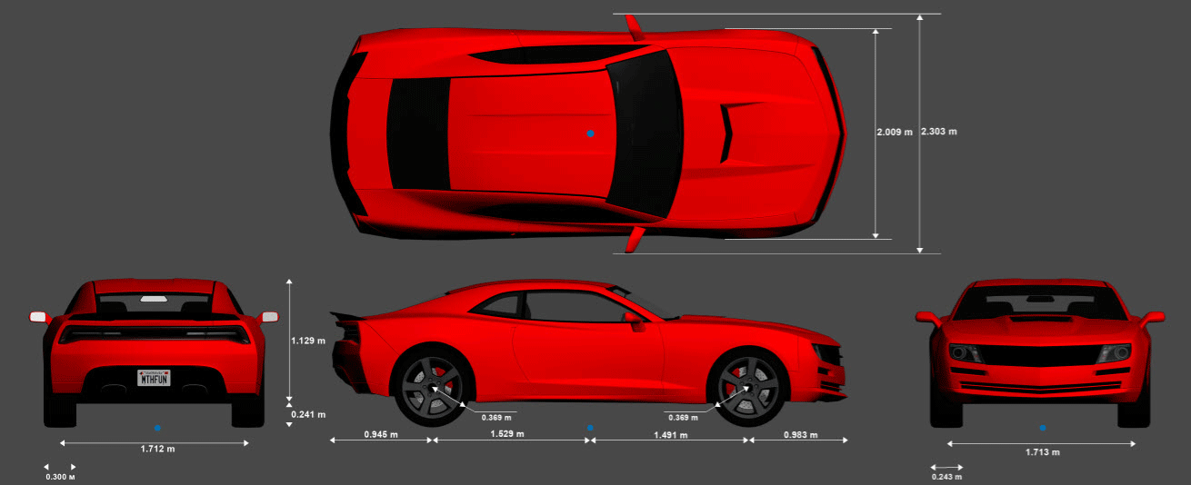 Muscle car shown from multiple views