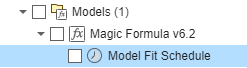 Model Fit Schedule object selected in the Workspace tree of the Tire Manager app.