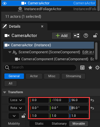 Unreal Editor set actor transformation settings