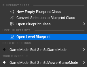 Unreal Editor open level blueprint selection