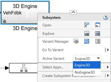 3D Engine subsystem context menu with Engine3D selected for the Active Variant option.
