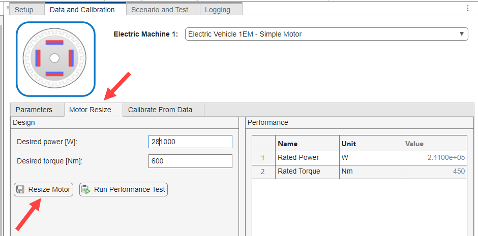 Electric motor resize menu choices