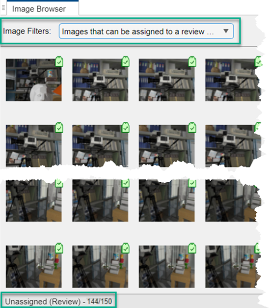 Images filtered to display only those that can be assigned to a review task.